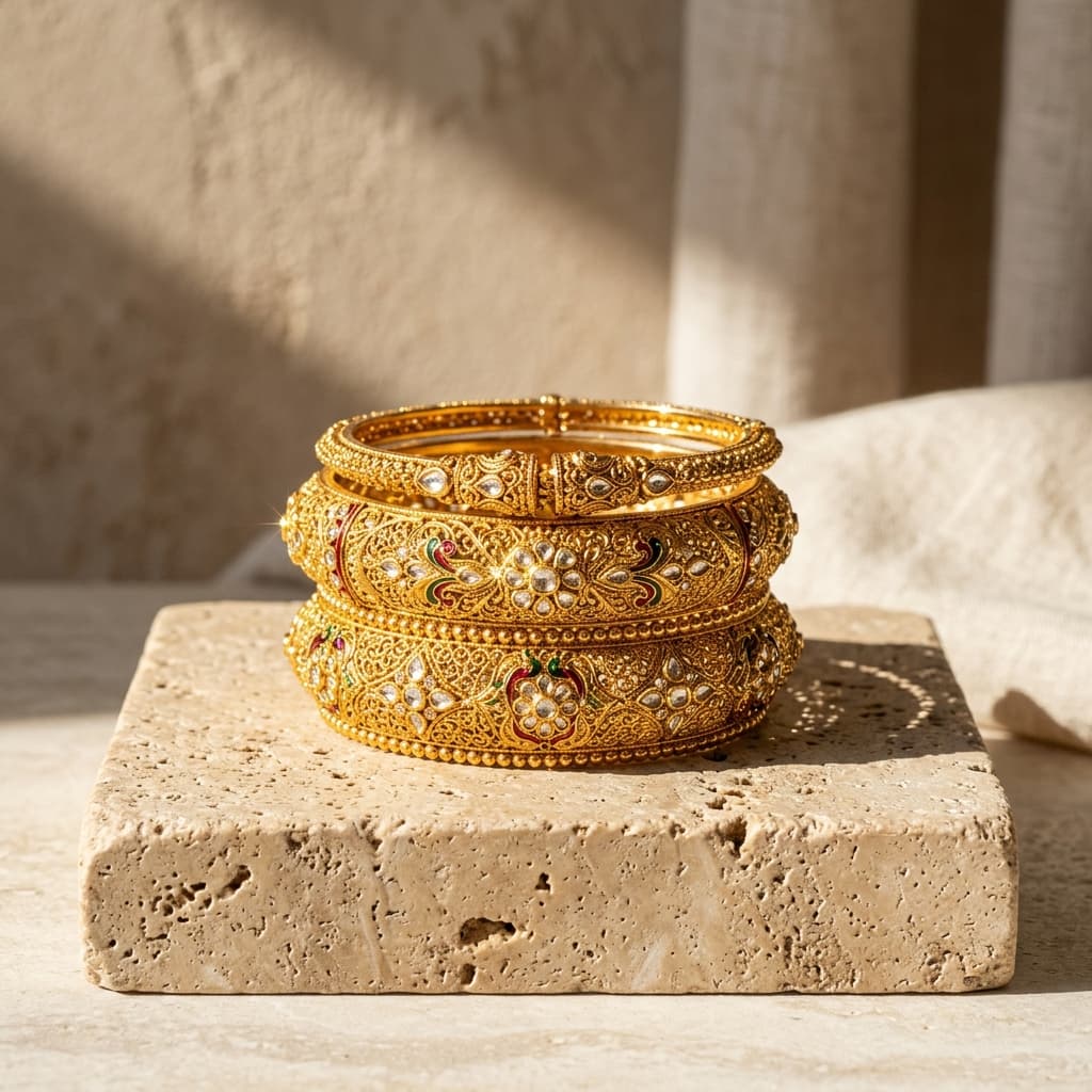 Artisan Karigar Hammering Gold Bangle